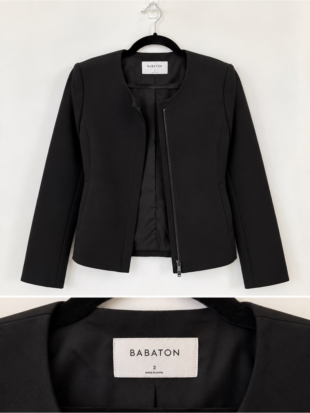 Aritzia Babaton Black Structured Zip Jacket Blazer Size 2